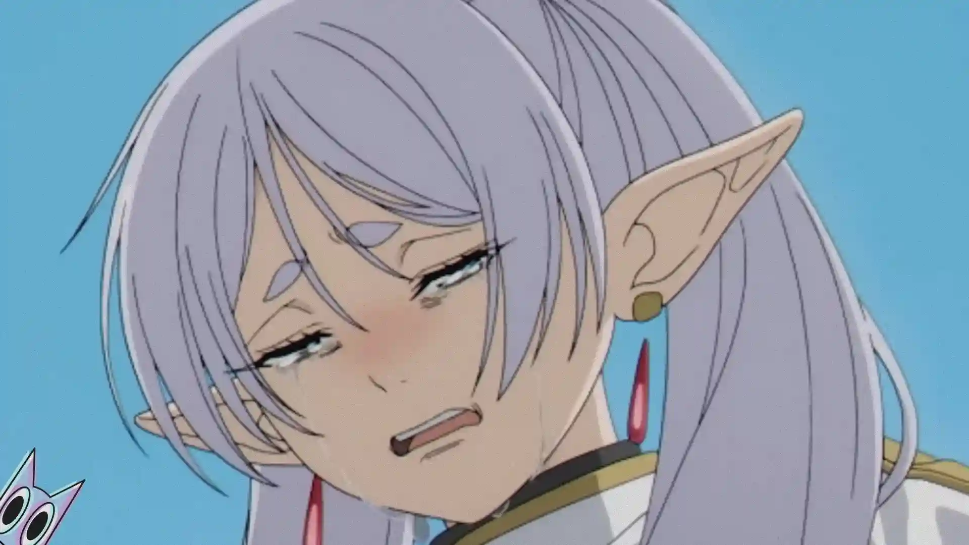 Frieren olhando para baixo chorando, anunciando o hiato do mangá.