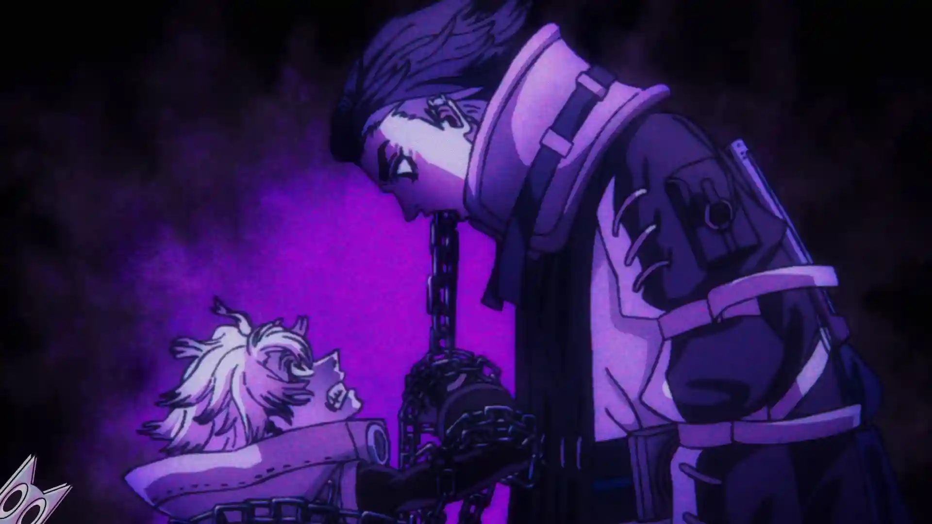 Rudo encarando o líder dos Arruaceiros, Zodyl Typhon, na análise do episódio 15 de Gachiakuta.