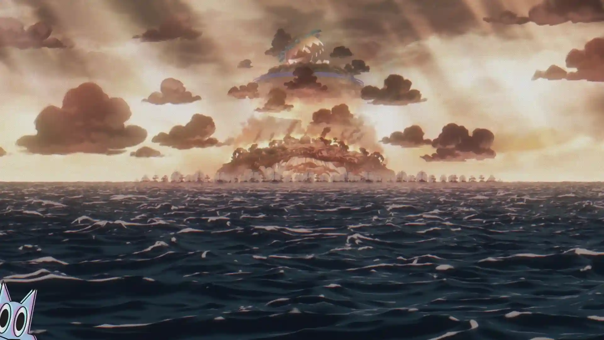 A ilha de EggHead em chamas, após Vegapunk falar que o mundo irá afundar no mar, na análise do episódio 1147 de One Piece.