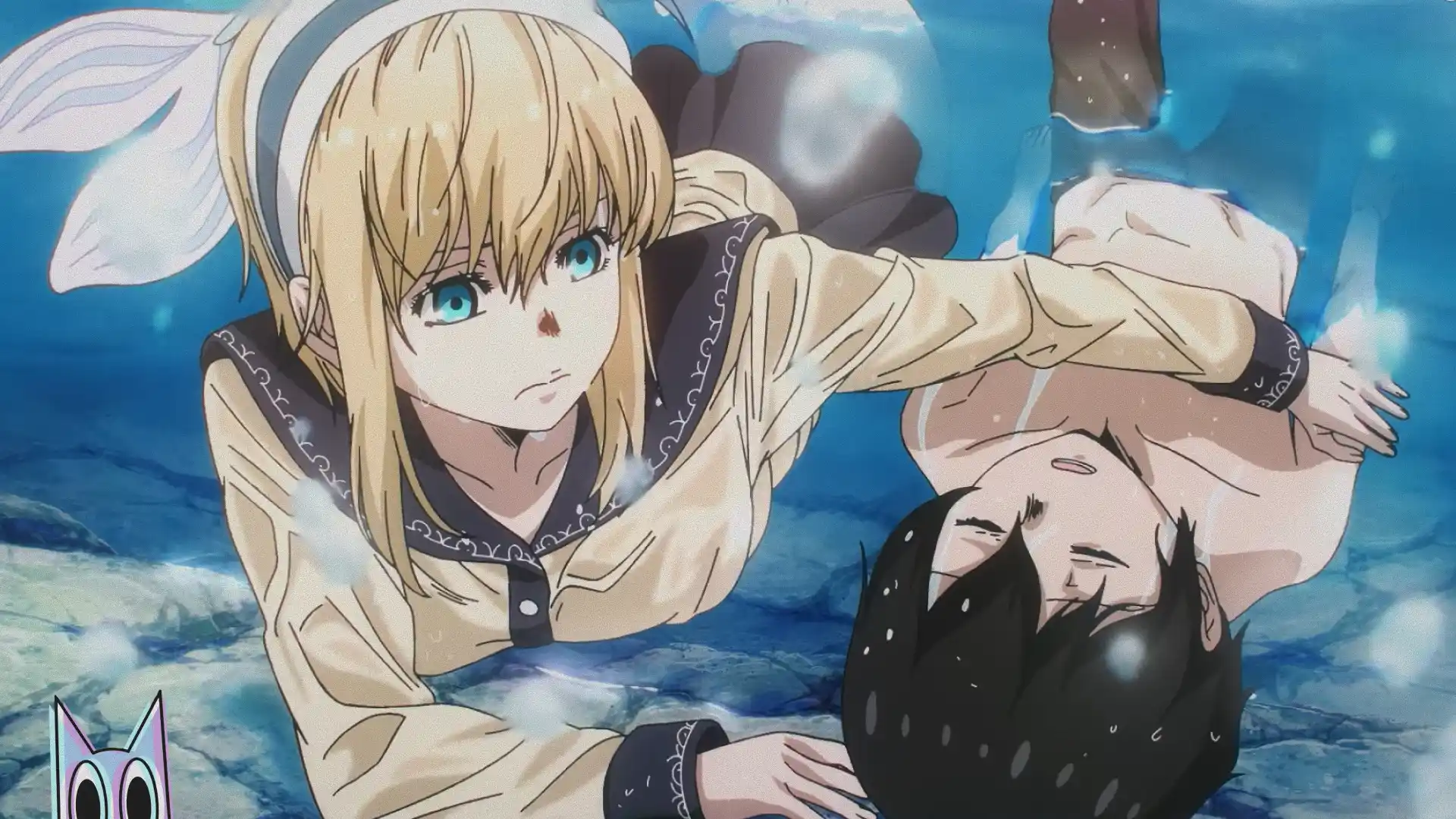 Arte promocional do anime Mermaid Rhapsody, de Tatsuki Fujimoto, mostrando o protagonista e uma sereia.